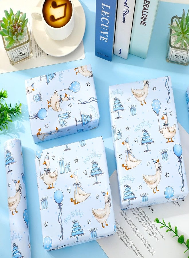Whaline Silly Goose Birthday Wrapping Paper -Mini Roll- 17 In x 32.8 Ft Blue Goose Coquette Gift Wrap Paper for Holiday Birthday Baby Shower Party - Image 4